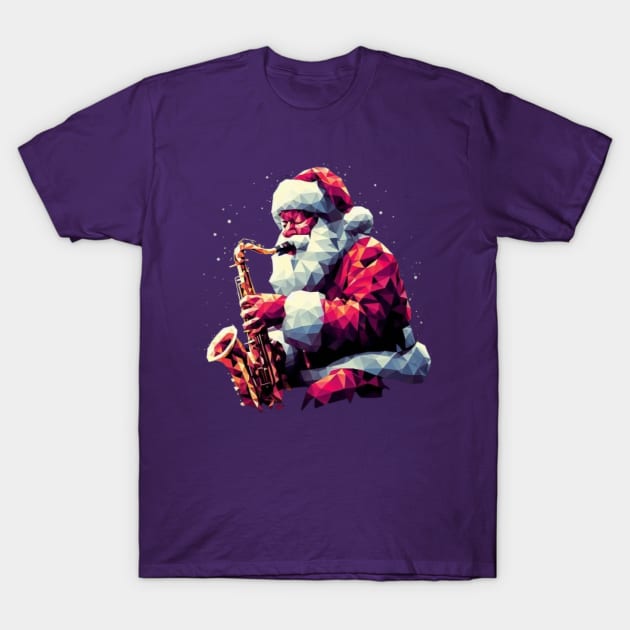 Christmas Santa Musician Saxophone T-Shirt by fadinstitute